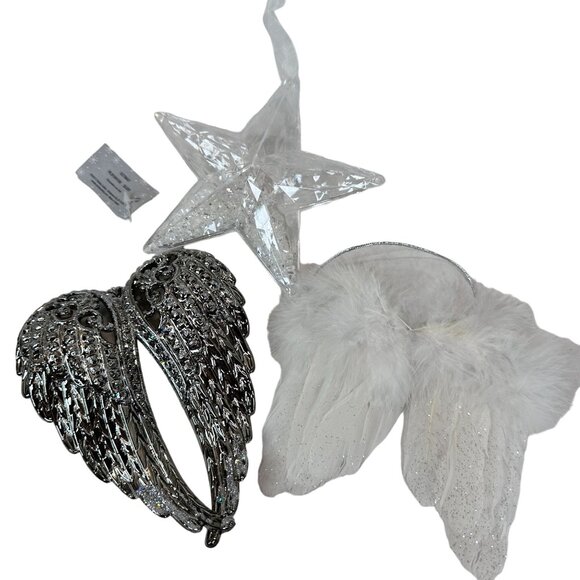 Love‎ & Faith Christmas Tree Ornament Collection set of 3 NEW Star & Angel Wings - Picture 1 of 7